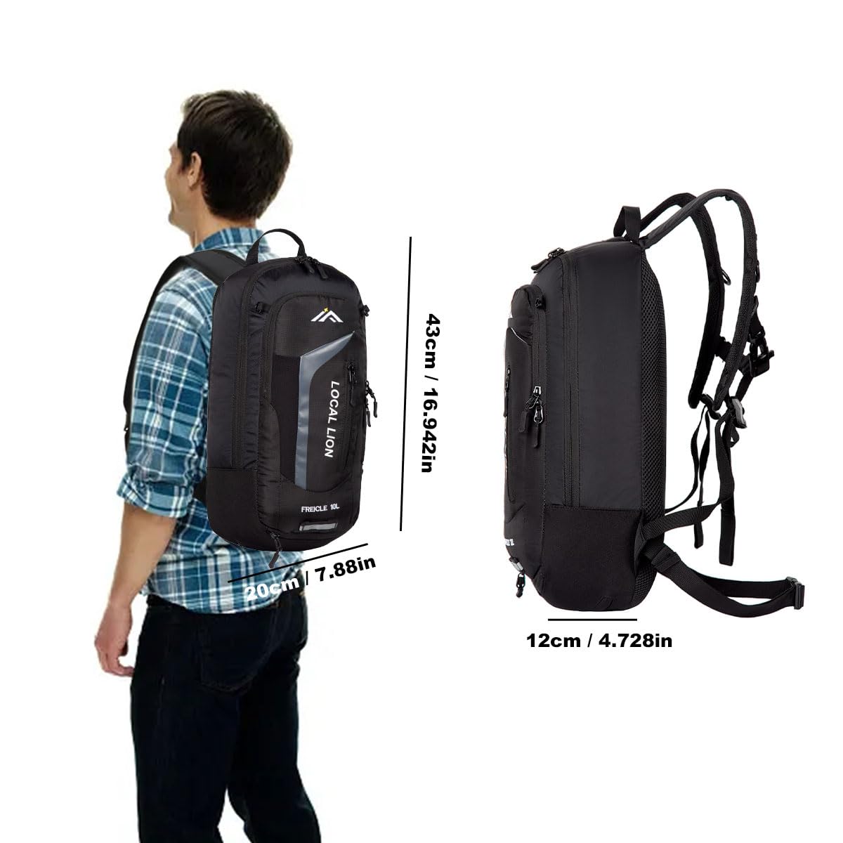 LOCAL LION 10L cycling backpack with rain cover and helmet protection, small backpack for men, ski backpack, MTB backpack, running backpack for women and men, camping, hiking, bike tour, city tour, motorcycle riding.
