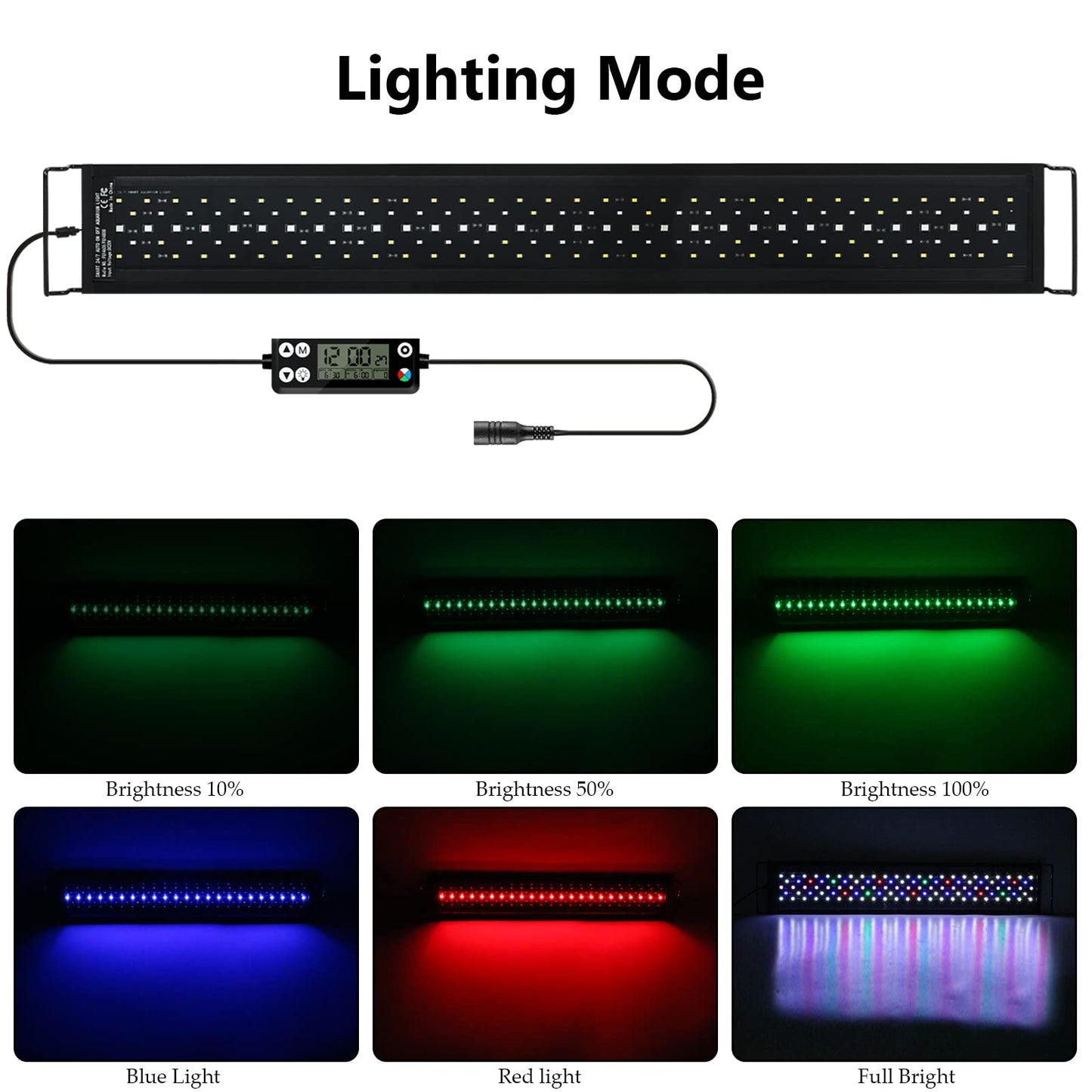 Aquarium LED lighting, 24/7 mode Dimmable 36W 2778 lumens aquarium light with timer for 90cm fish tank with adjustable bracket.
