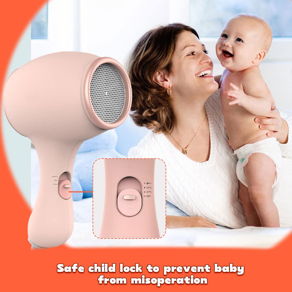 Lotvic children's hair dryer, 550W mini hair dryer for girls, hair dryer for kids, kids hair dryer with 3 temperatures, travel hair dryer for children, cute mini hairdryer, lightweight and durable, soft touch casing (pink)