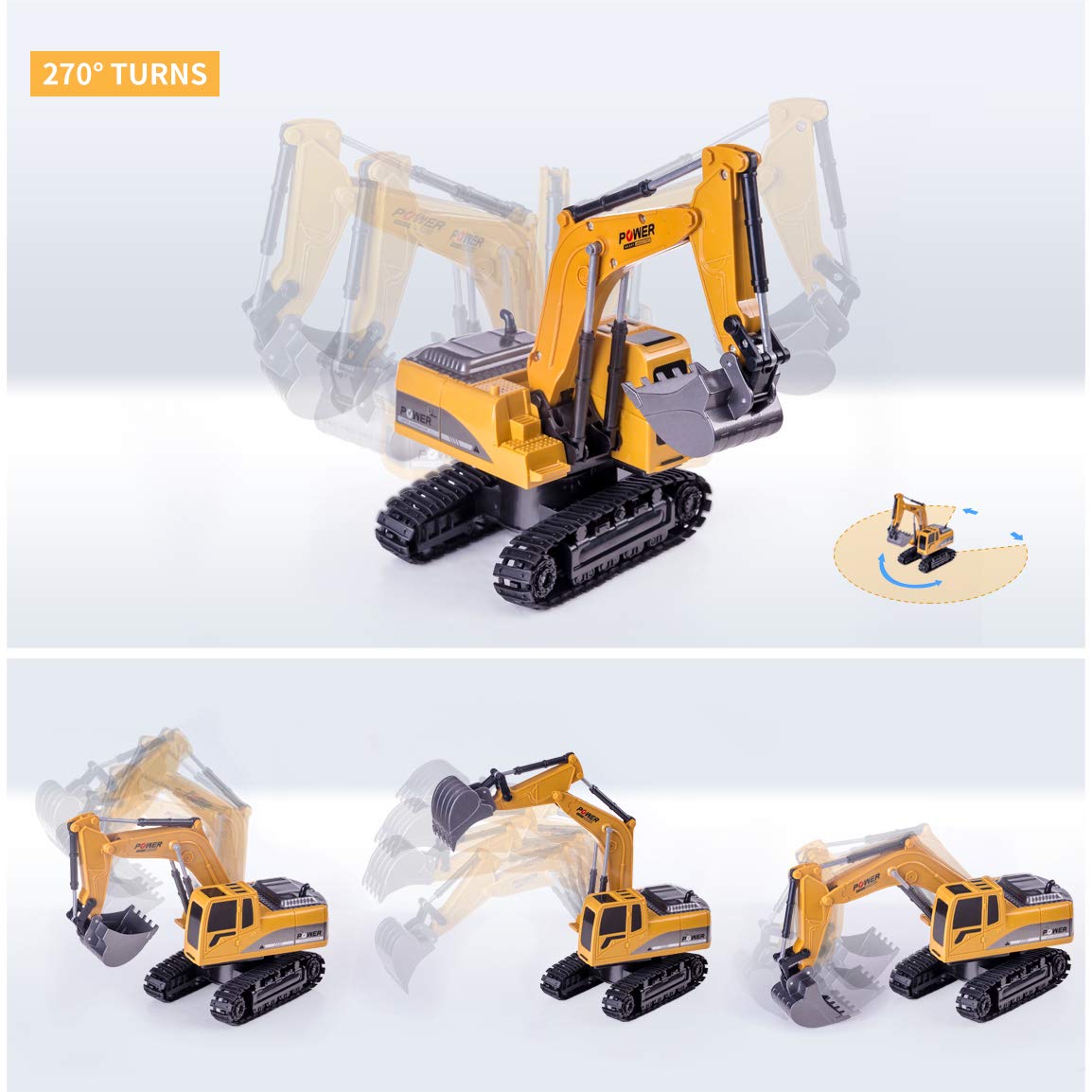 Thedttoy 1:24 Remote Control Excavator Toy for Kids, Car 2.4 GHz Tractor RC with Lights, Birthday Gift for Boys 3 4 5 6 7 8 Years