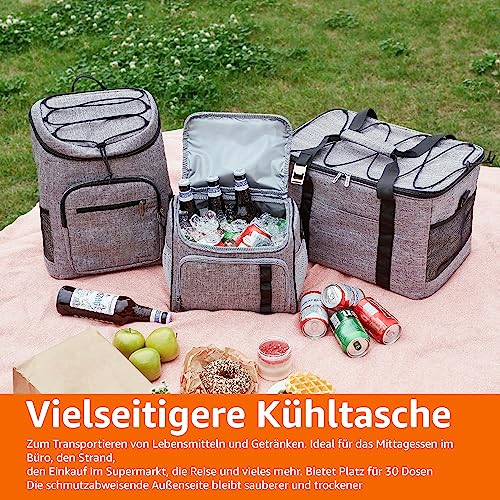 Amazon Basics backpack cooler, waterproof, lightweight, insulated, 20L capacity (30 cans), Gray