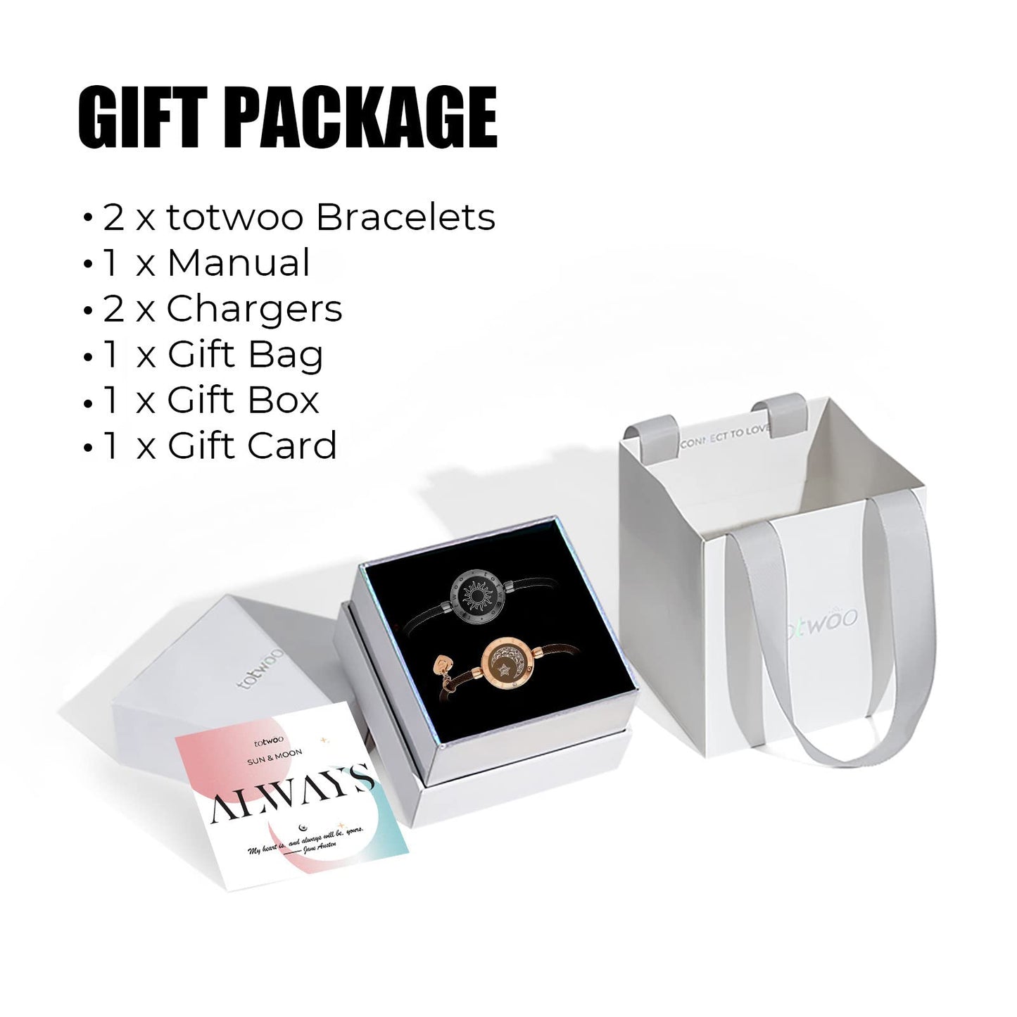 TOTWOO Couple Bracelet Couple Gifts Partner Bracelets with Touch Long Distance Relationship Gift Love Vibration & Glowing Bluetooth Pairing Jewelry, Black+Golden