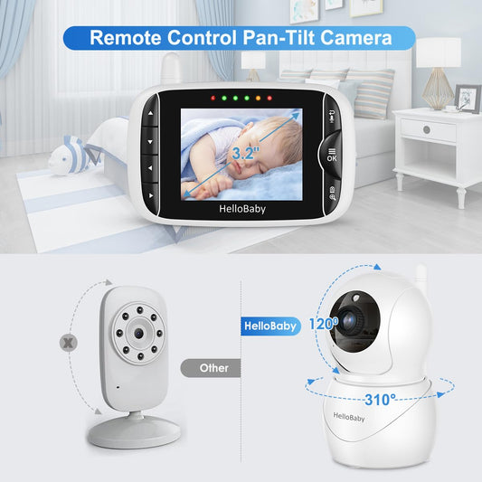 HelloBaby Monitor with Camera and Audio, IPS LCD Display Video Baby Monitor No WiFi Infrared Night Vision, 8 Languages, Two Way Audio VOX