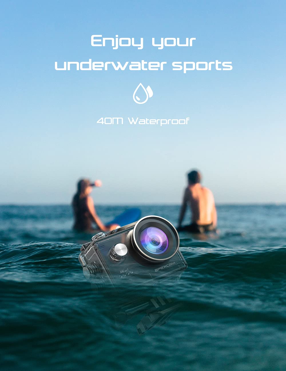 Apexcam M80Air Action Cam 4K30FPS 20MP WiFi Sports Camera Underwater Camera 40m Waterproof 170° Wide Angle 2.4G Remote Control 2x1050mAh Batteries with Accessory Set.