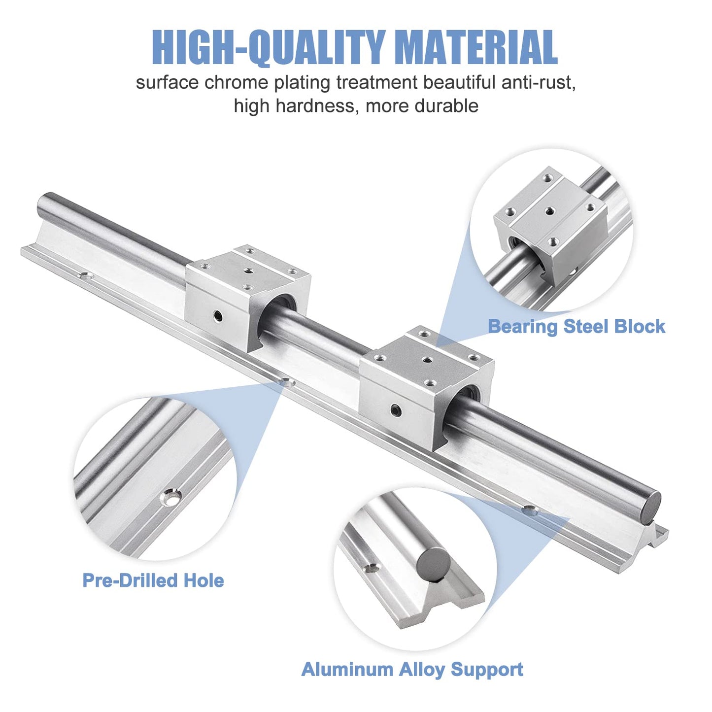 CNCMANS Linear Guide Rail 2 Pieces Set SBR20-1200mm Stainless Steel Guide Rail with 4 Pieces SBR20UU Linear Bearing Block, CNC Parts for 3D Printer Stepper Motor (linear guide SBR20 1200mm)