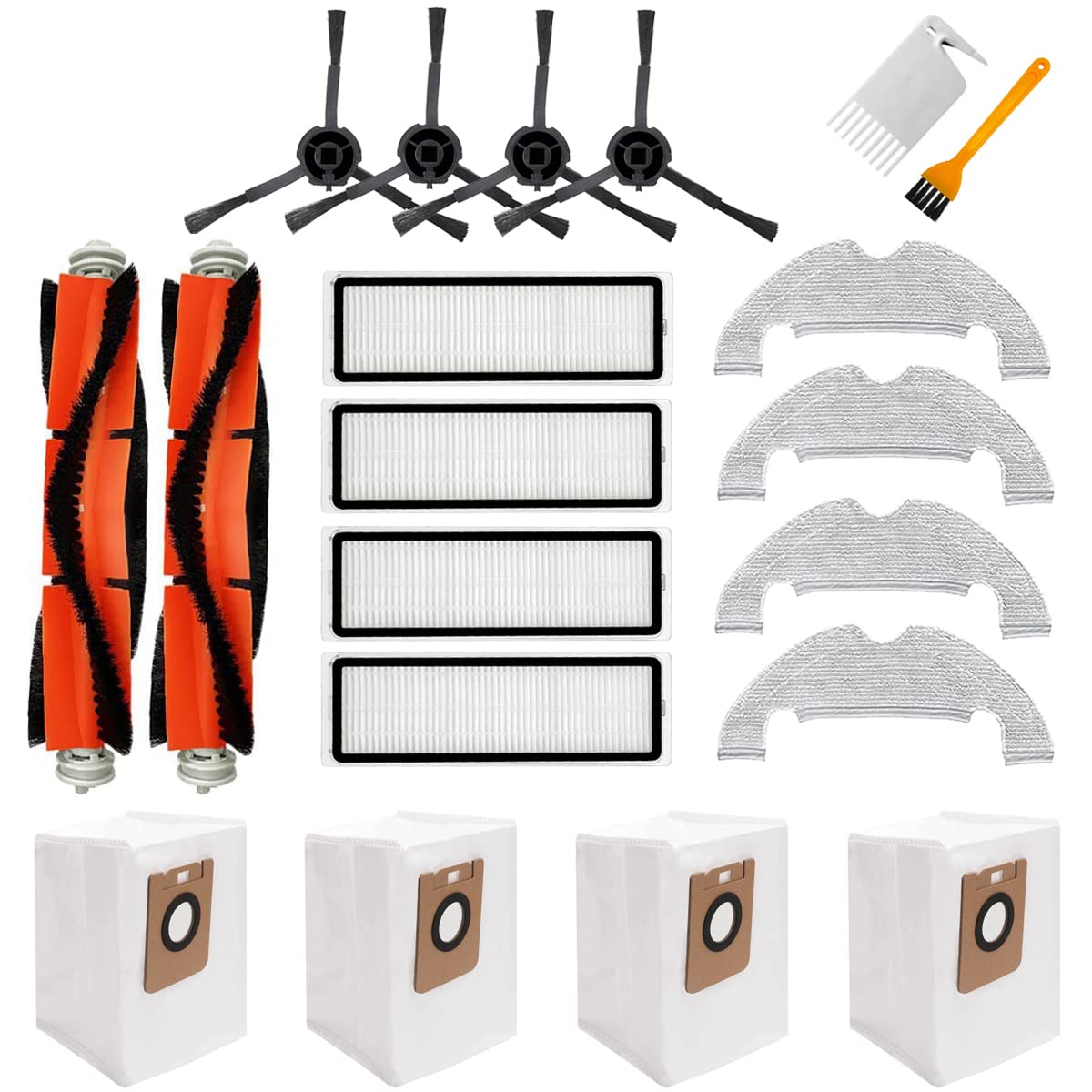 Accessory set for Dreame Bot Z10 Pro L10 Plus vacuum cleaner, 20-piece set, 2 detachable main brushes, 4 Hepa filters, 4 side brushes, 4 mop cloths, 4 dust bags, 2 cleaning brushes