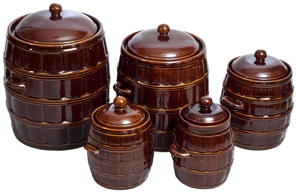 R.G. Ceramic Crock Sauerkraut Pot Insert Pot Pickle Pot Clay Pot Stoneware Pot Fermentation Crock Ceramic Pot Stoneware (5 liters), Brown