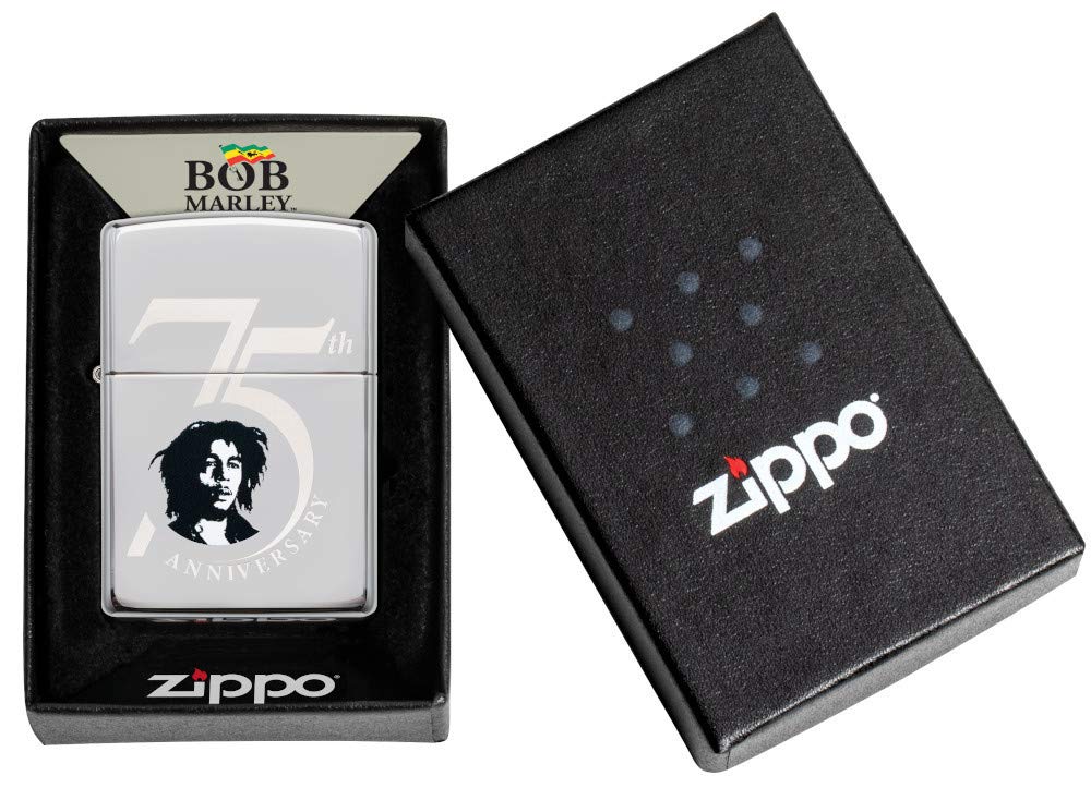 ZIPPO - Bob Marley™ ©, High Polish Chrome - refillable petrol storm lighter in high-quality gift box.