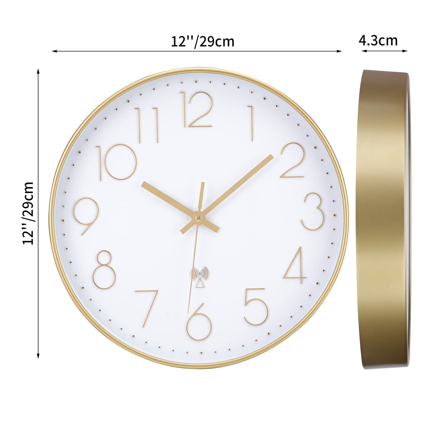 VIVILINEN Silent Wall Clock Modern Radio Controlled Clock Noiseless Non-Ticking Clock Hanging Clock for Living Room Bedroom Office Kitchen 30x30cm/12 Inch