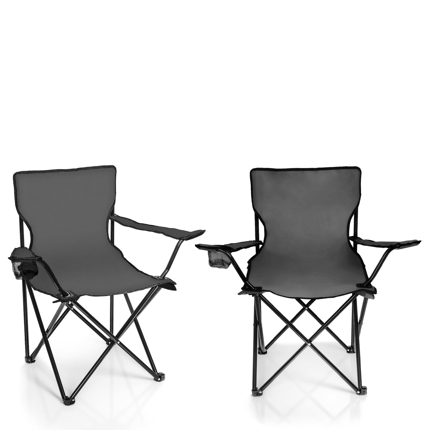 BigDean 2X Folding Chair DARK GRAY Camping Chair Angler Chair with Drink Holder & Carry Bag - Angler seat foldable - Folding Garden Chair Camping Chair Relaxing chair Angler chair foldable