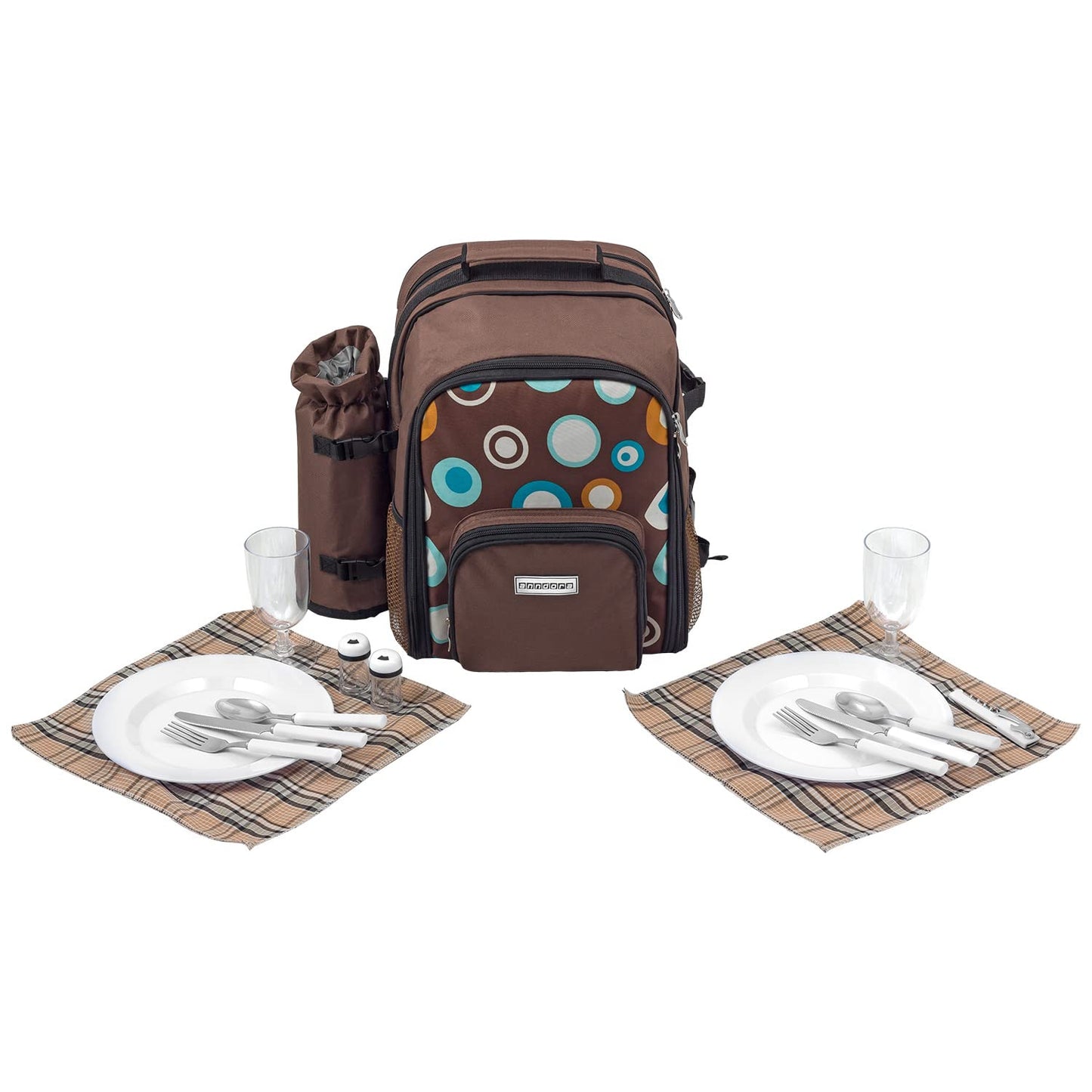 anndora picnic backpack with cooler compartment brown retro + accessories 15 pieces - 2 persons