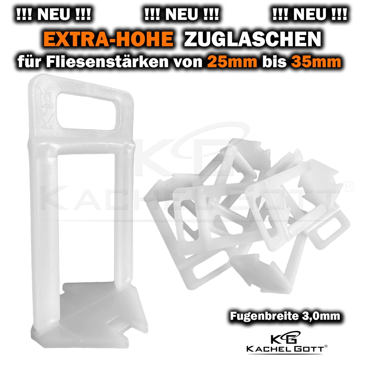 500 EXTRA HIGH tile leveling spacers for tile thicknesses from 25mm to 35mm - TILE GOD® - Joint width 3mm - Levelling spacers - Wedges - Pliers customized individually (500 EXTRA HIGH tile leveling spacers 3mm)