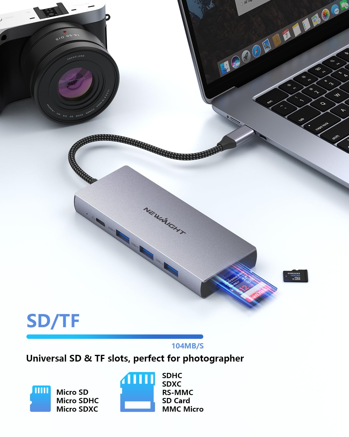 Laptop Docking Station Dual Monitor, Newmight Dual HDMI Adapter for 2 monitors with 2 HDMI 4K, 1 Gbps Ethernet, PD 100W Charging, 3 USB 3.0, SD/TF Reader, USB C Docking Station for HP/Dell.