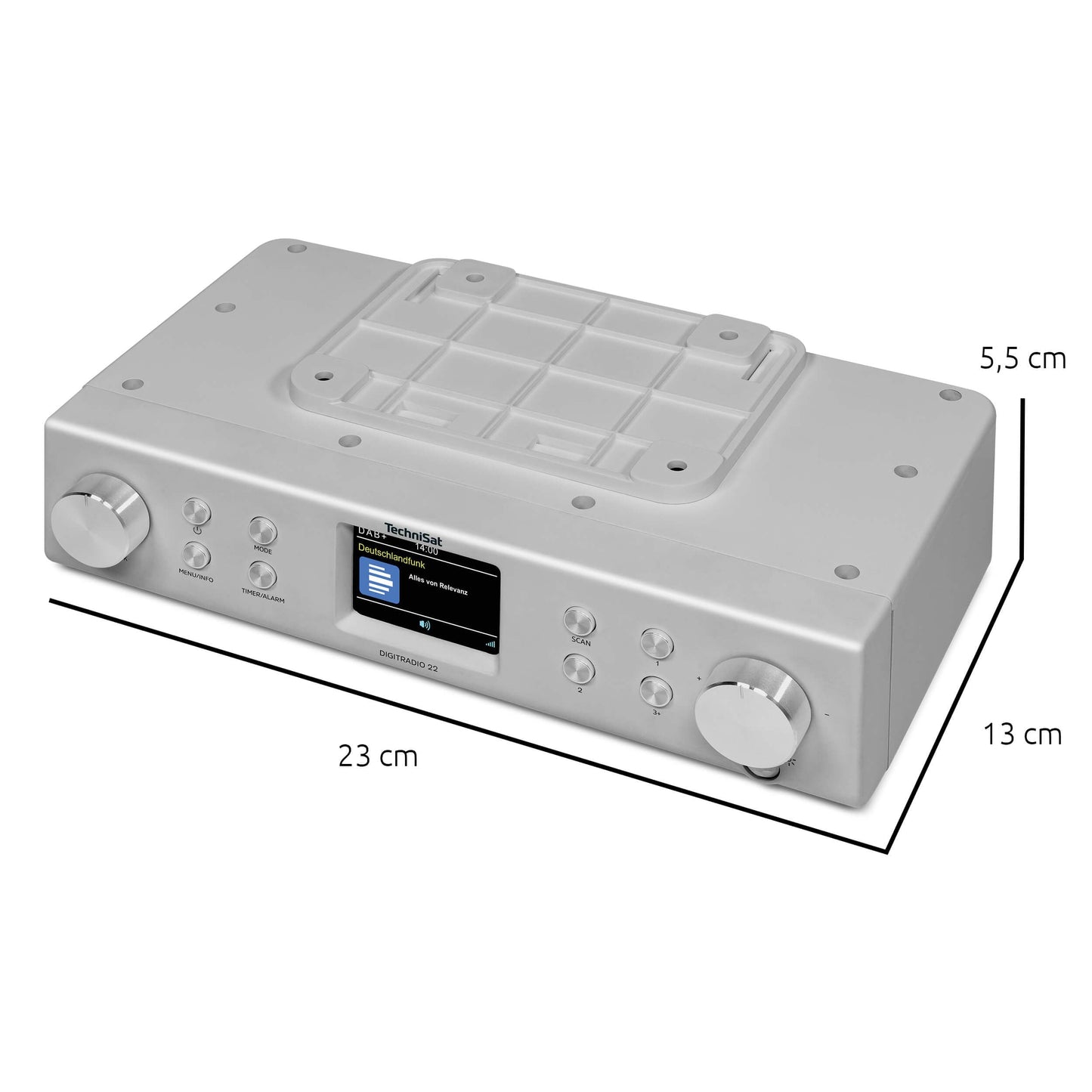 TechniSat DIGITRADIO 22 - Kitchen radio with motion sensor (under-cabinet radio incl. mounting plate, DAB+, FM, 2" color display, LED light, preset memory, alarm clock, 2 watts) Silver