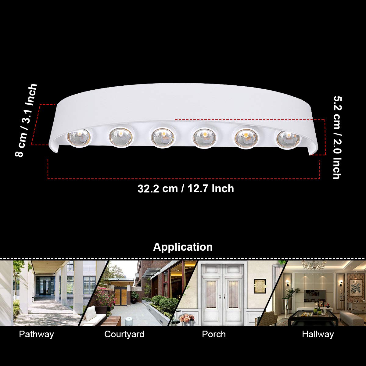 HAWEE Modern Waterproof Wall Lamp LED Wall Light Up Down Aluminum Wall Lighting Indoor Outdoor for Bathroom Stairs Porch Hallway Bedroom Corridor Living Room, 12W Warm White