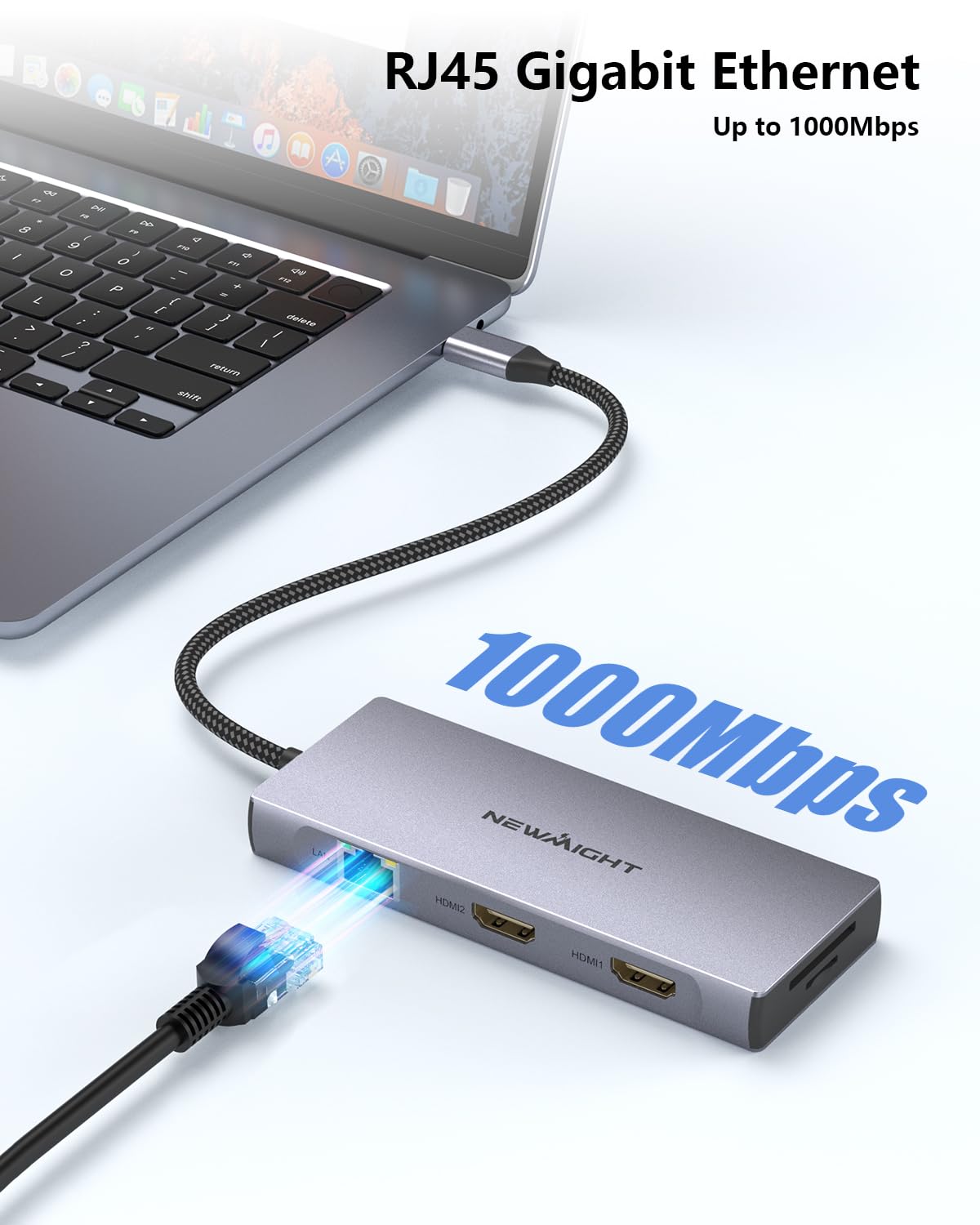 Laptop Docking Station Dual Monitor, Newmight Dual HDMI Adapter for 2 monitors with 2 HDMI 4K, 1 Gbps Ethernet, PD 100W Charging, 3 USB 3.0, SD/TF Reader, USB C Docking Station for HP/Dell.