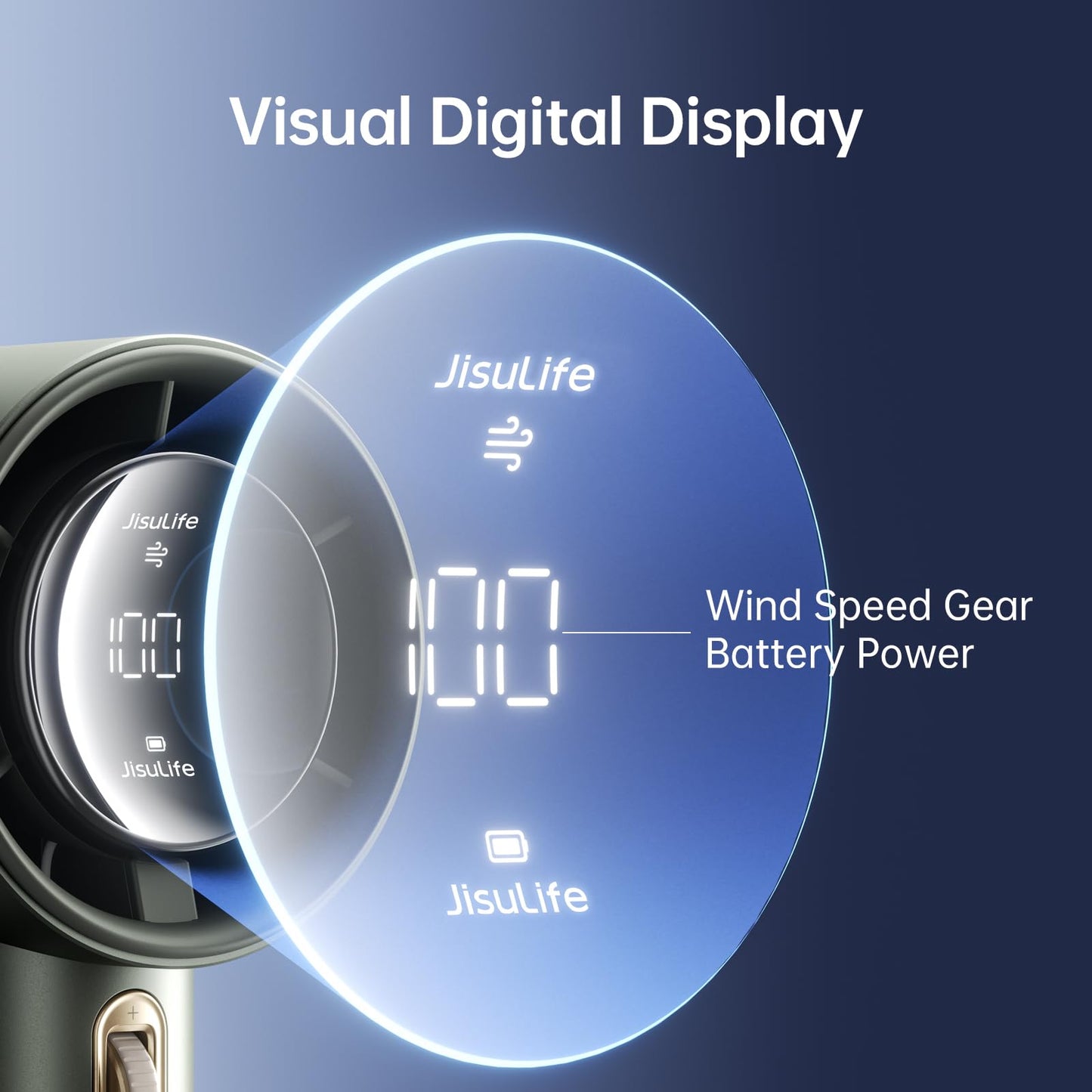 JISULIFE Portable Hand Fan, Adjustable Speed (1-100), Turbo Mini Fan, Rechargeable 3600mAh Battery, Digital Display, For Women Men Travel/Camping/Outdoor-Green