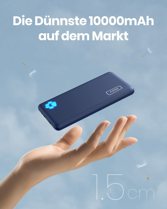 INIU Power Bank, the slimmest & lightest USB C 10000 mAh External Battery, THREE 3A Outputs Portable Charger with Flashlight for iPhone 16 15 14 13 12 Samsung Galaxy and more