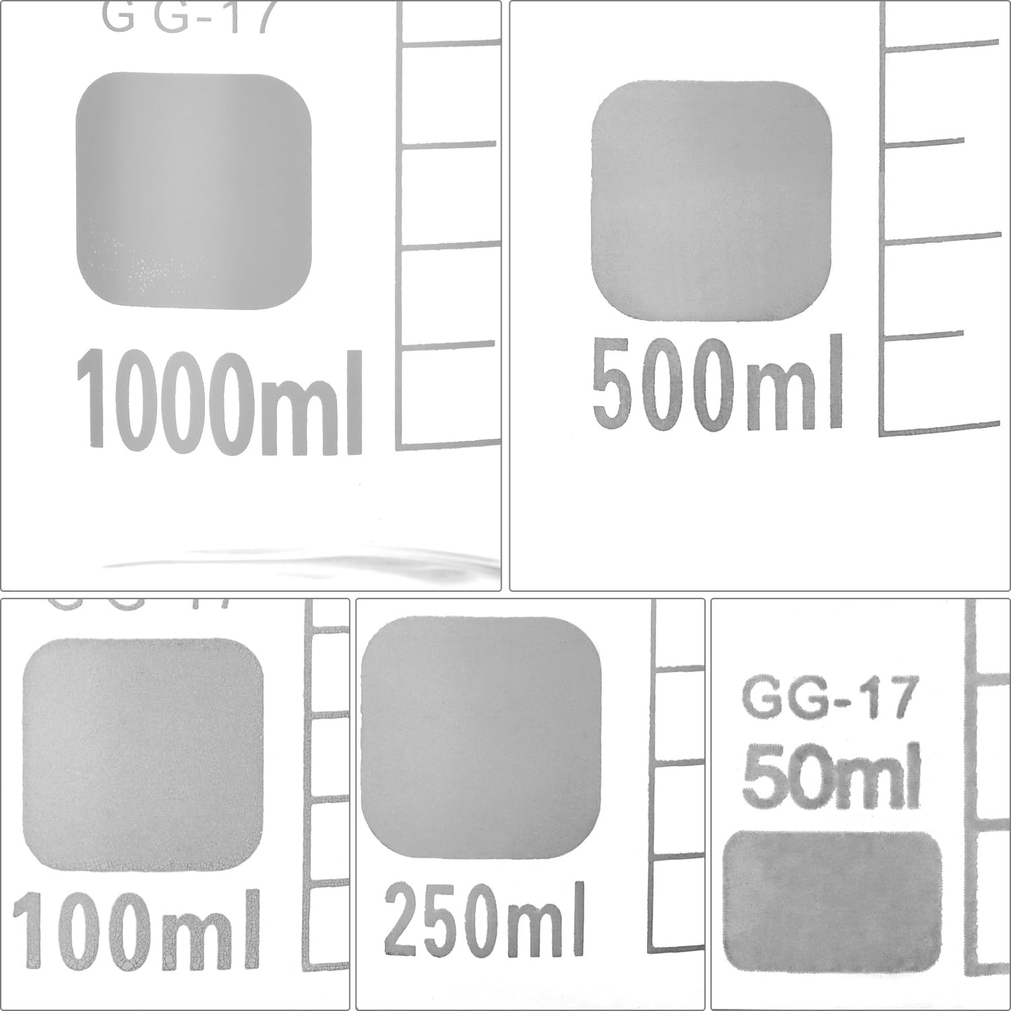 QWORK® Glass Beaker Set 50ml 100ml 250ml 500ml 1000ml, 5 Pcs Graduated Measuring Cups for Lab Kitchen