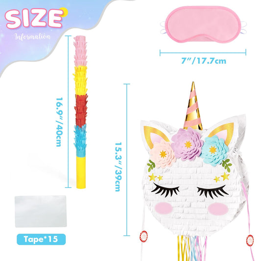 WERNNSAI Unicorn Pinata - Foldable pinata with blindfold and bat for girls, party supplies for kids with unicorn theme, foldable pinata with pull string for unicorn birthday parties.