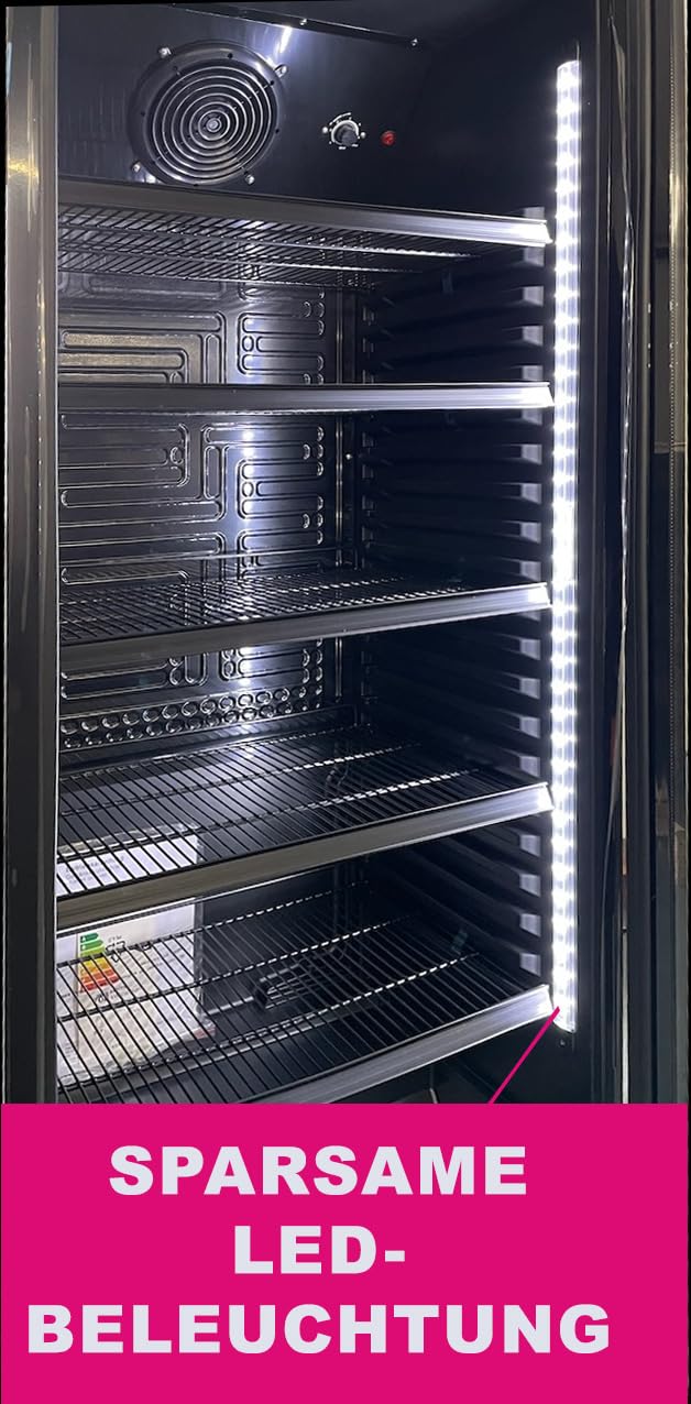 Beverage cooler bottle cooler black 360L with glass door lockable LED lighting 0° to +10°C 5 adjustable shelves