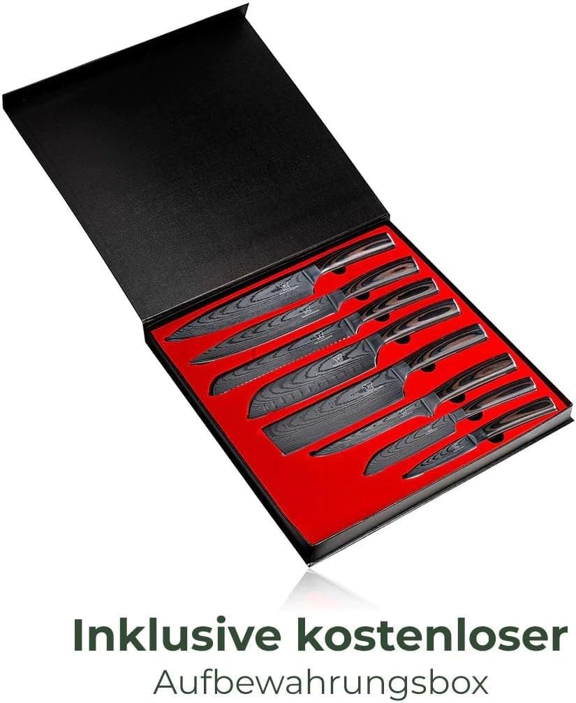 Kitchen Companion - Asian stainless steel knife set premium - 8-piece kitchen knife set with ergonomic Pakkawood handle including gift box - Rust-free & sharp knives - Designed in Germany