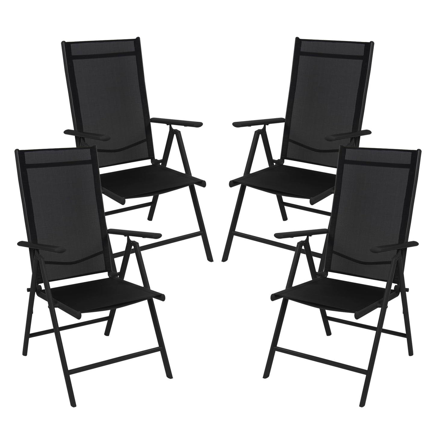 Montafox Folding Chair Set Balcony Chairs Aluminum Garden Chair Adjustable Foldable Load Capacity 120 kg Outdoor High-Back Aluminum Folding Chair Double Pack Balcony Terrace, Color:Black, Quantity:4 Pieces