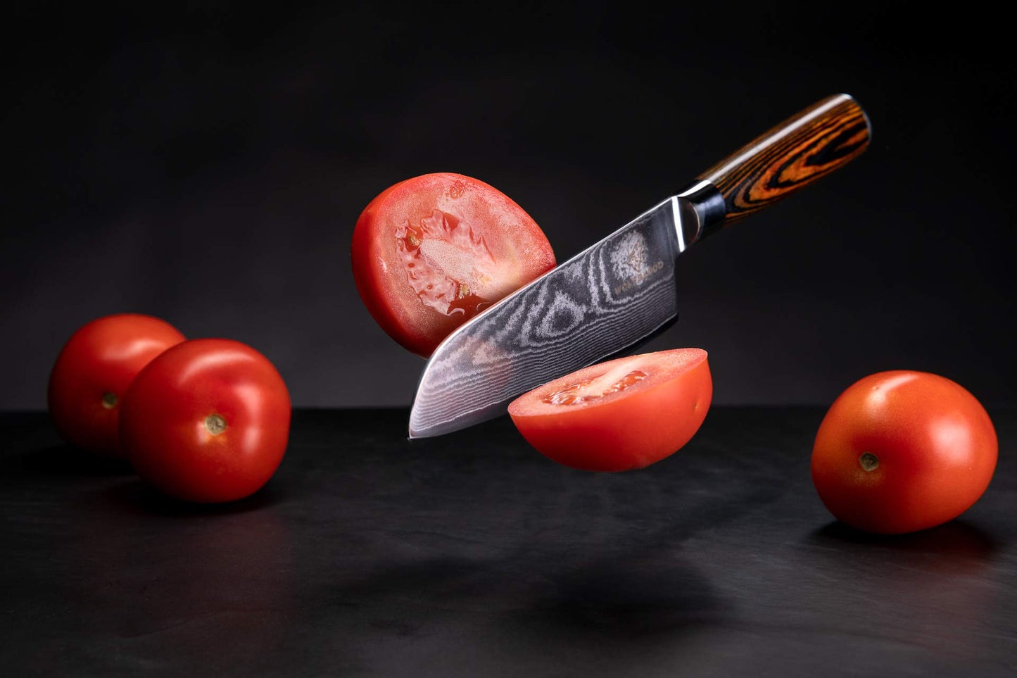 Wolfblood Damascus Santoku Knife L(24cm) Professional chef's knife made from authentic 67 layers Damascus steel I Damascus kitchen knife Santoku knife with wooden handle Gift box and blade guard