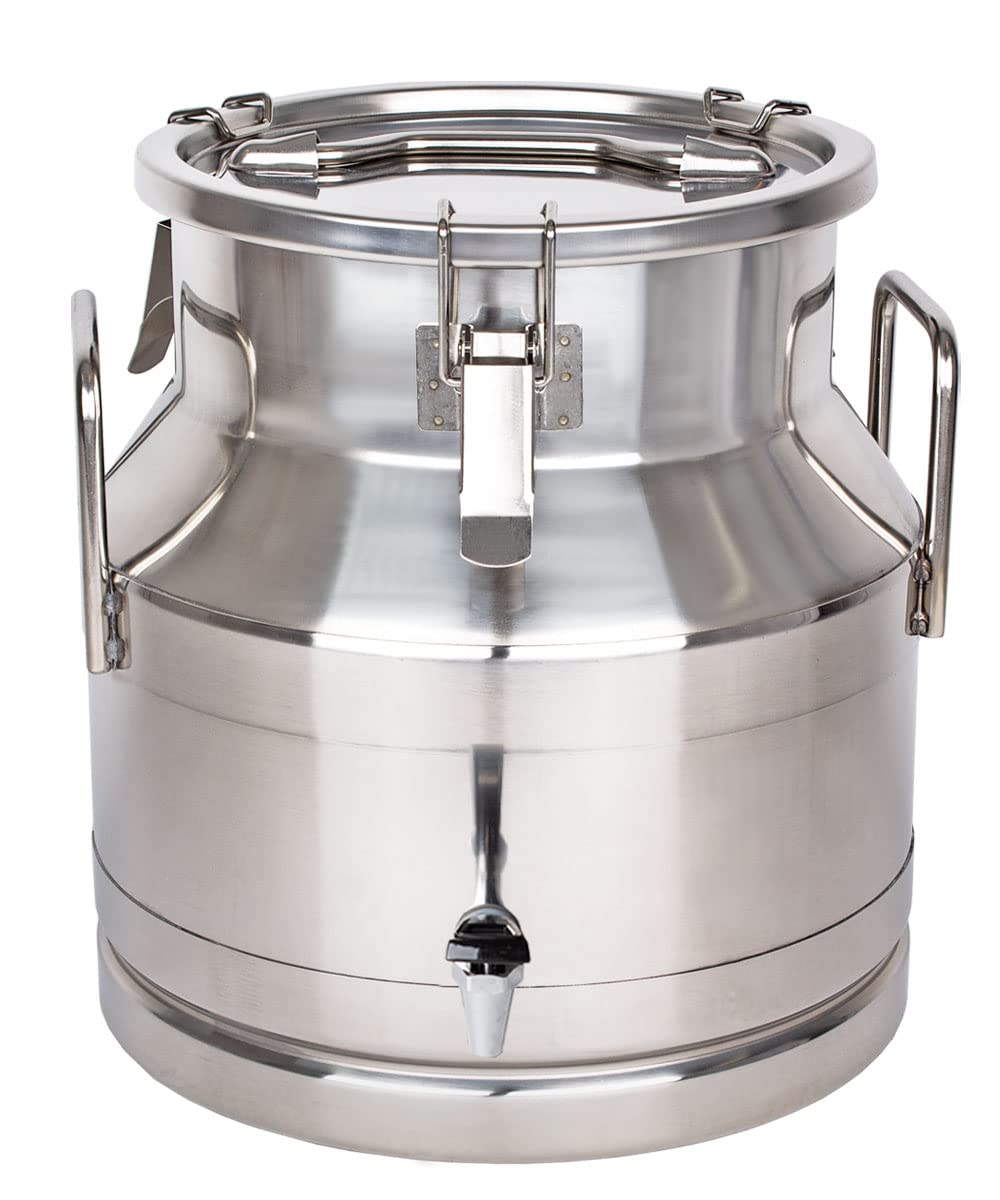 Beeketal 'BMK-20A' 20 liter milk jug transport container made of stainless steel with drain tap, leak-proof lid with seal and clasp lock - dairy milk can for transportation or storage.