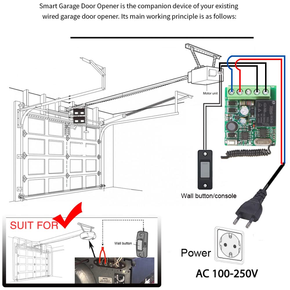 This RC radio remote control switch 220V 230V 1 channel wireless control relay receiver with 5 transmitter keychains potential-free contacts relay controller