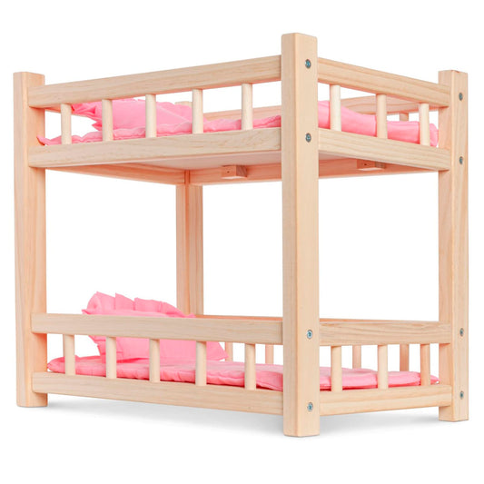 Wooden doll bunk bed - doll bed for dolls up to 36 cm - Creative play with doll furniture in pink.