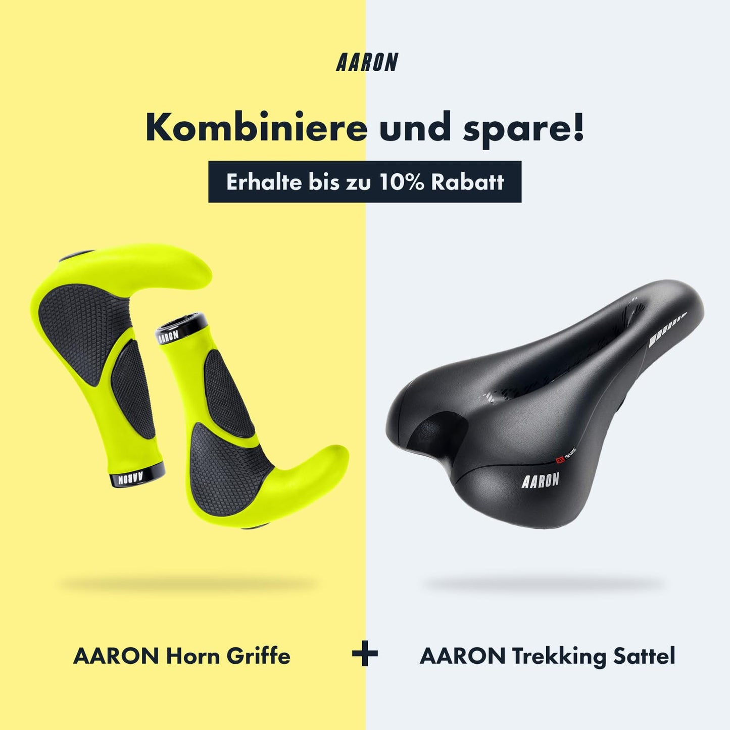 AARON Horn - grip handles with gel damping - ergonomic handlebars made of non-slip rubber - bike grips for e-bike, trekking bike, mountain bike, touring bike in yellow.