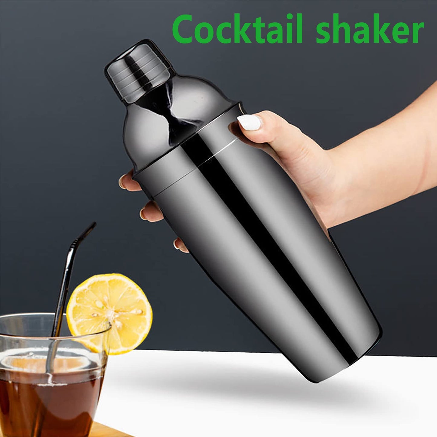 ZBPASL 16pcs Cocktail Shaker Set, Cocktail Set with Cocktail Shaker, Jigger, Ice Tongs, Set for Mixing Cocktails with Muddler, Bottle Opener, Shaker Cocktail Set, Bar Tool Set (Black 02)