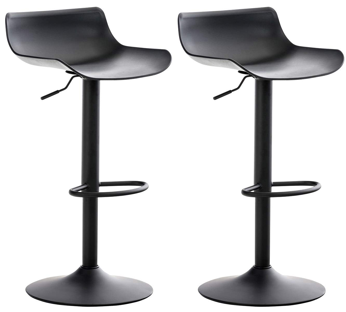 CLP 2er Set Barstools Aveiro with plastic seat I Adjustable counter stool I Counter stool with trumpet base, Color: black