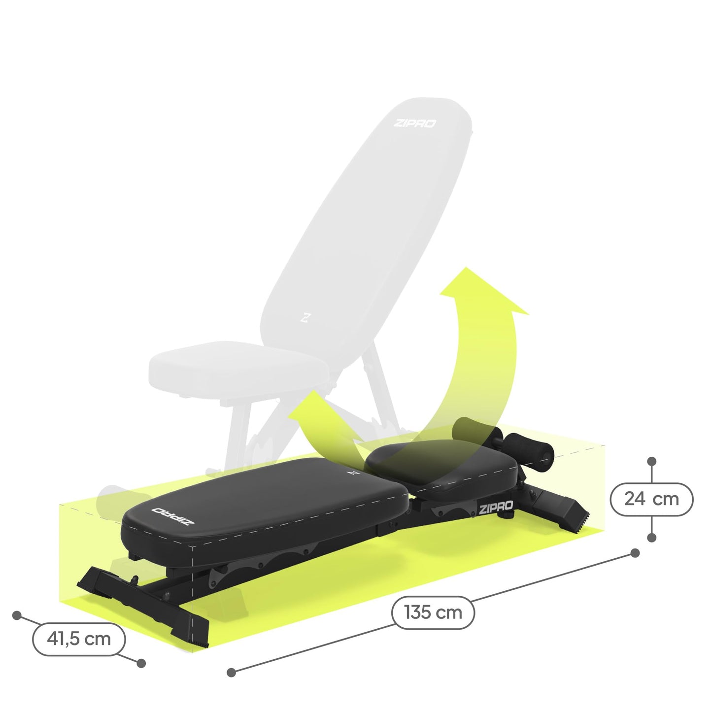 Zipro folding incline bench Jacked, fitness bench with 7-level adjustable backrest, 3-level adjustable seat cushion, weight capacity 230kg, multifunction sit up bench.