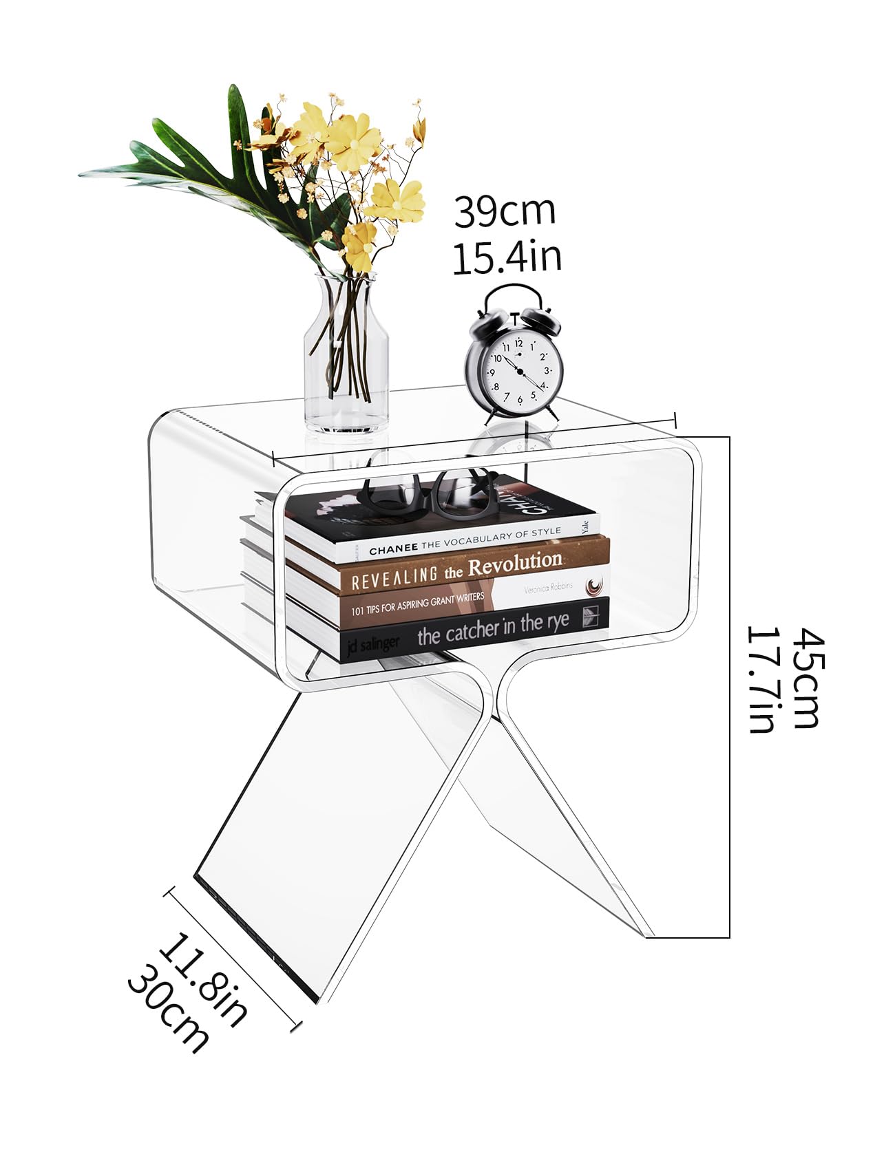solaround Solarium Acrylic Nightstand End Table Modern Design Clear Home Decor Display Side Table (Transparent), 39*39*45CM, S-ZZXCTG01001