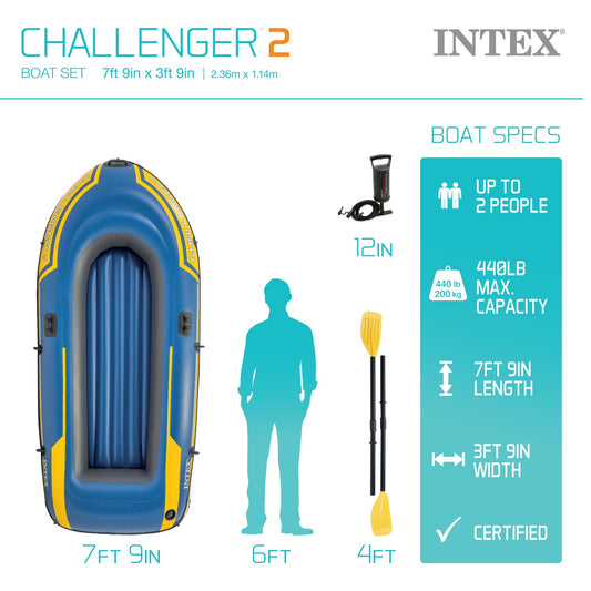 Intex 68367NP - Inflatable Boat Challenger 2, 2 People, with Accessories, PVC, Blue, 236x114x41 cm