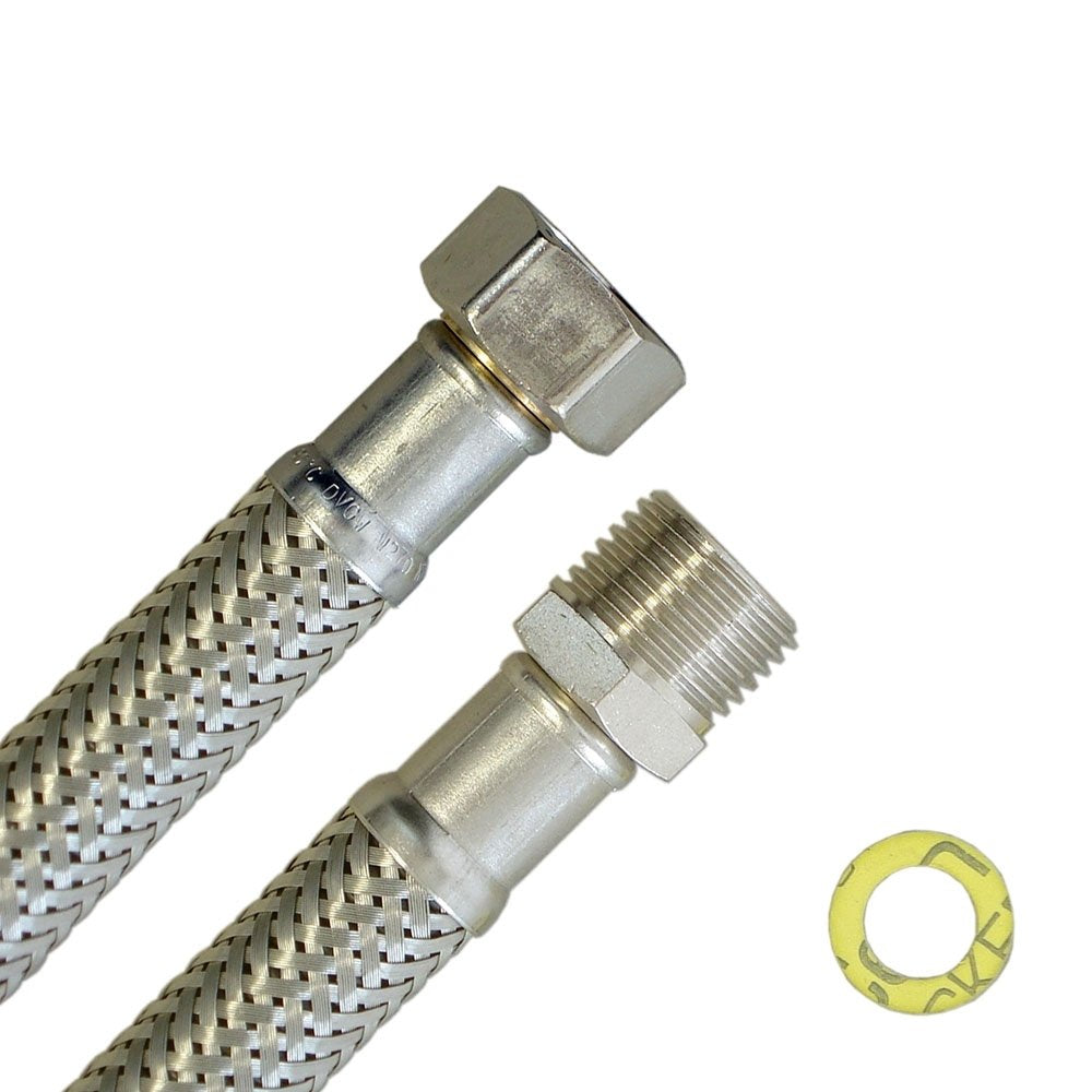 H2O-Flex® armored hose 1/2" female x 1/2" male, flexible hose DN13 for sanitary use with drinking water approval, 30cm-2m.