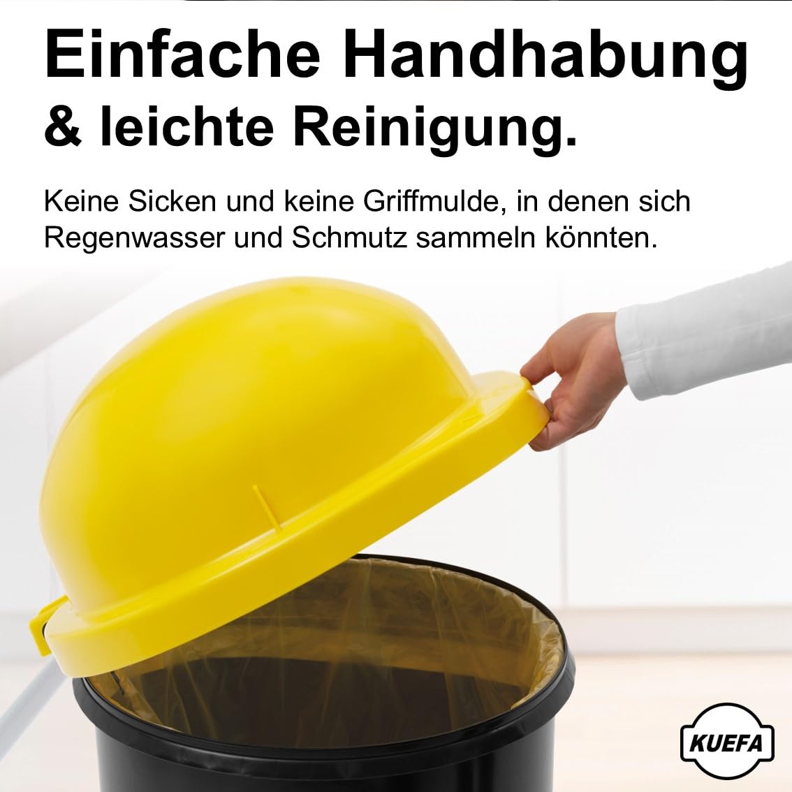 KUEFA HD 60L trash bag stand, trash can, with clamp ring for yellow bag/trash bag, solid, odor-proof and UV-resistant, universally applicable (yellow)