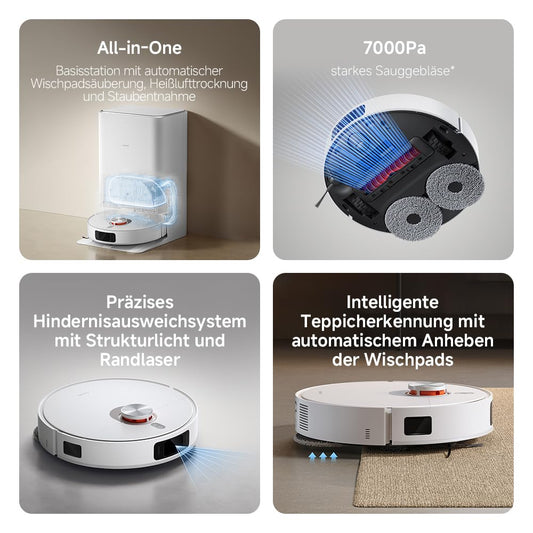 Xiaomi Robot Vacuum X20 Pro - 7000 Pa suction power, dual mop system, 75 days dustbin capacity, 4 cleaning modes, and 5200mAh battery for thorough and smart household cleaning.