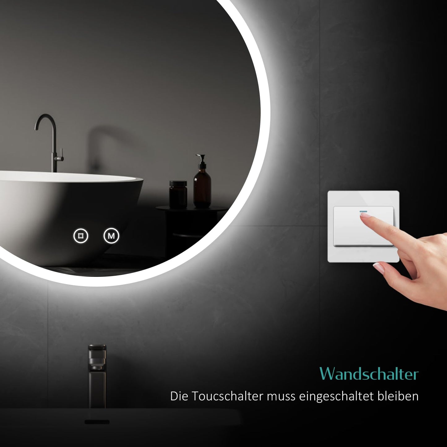 EMKE round 50cm bathroom mirror with lighting, touch switch, 3 dimmable light colors, anti-fog, memory function.