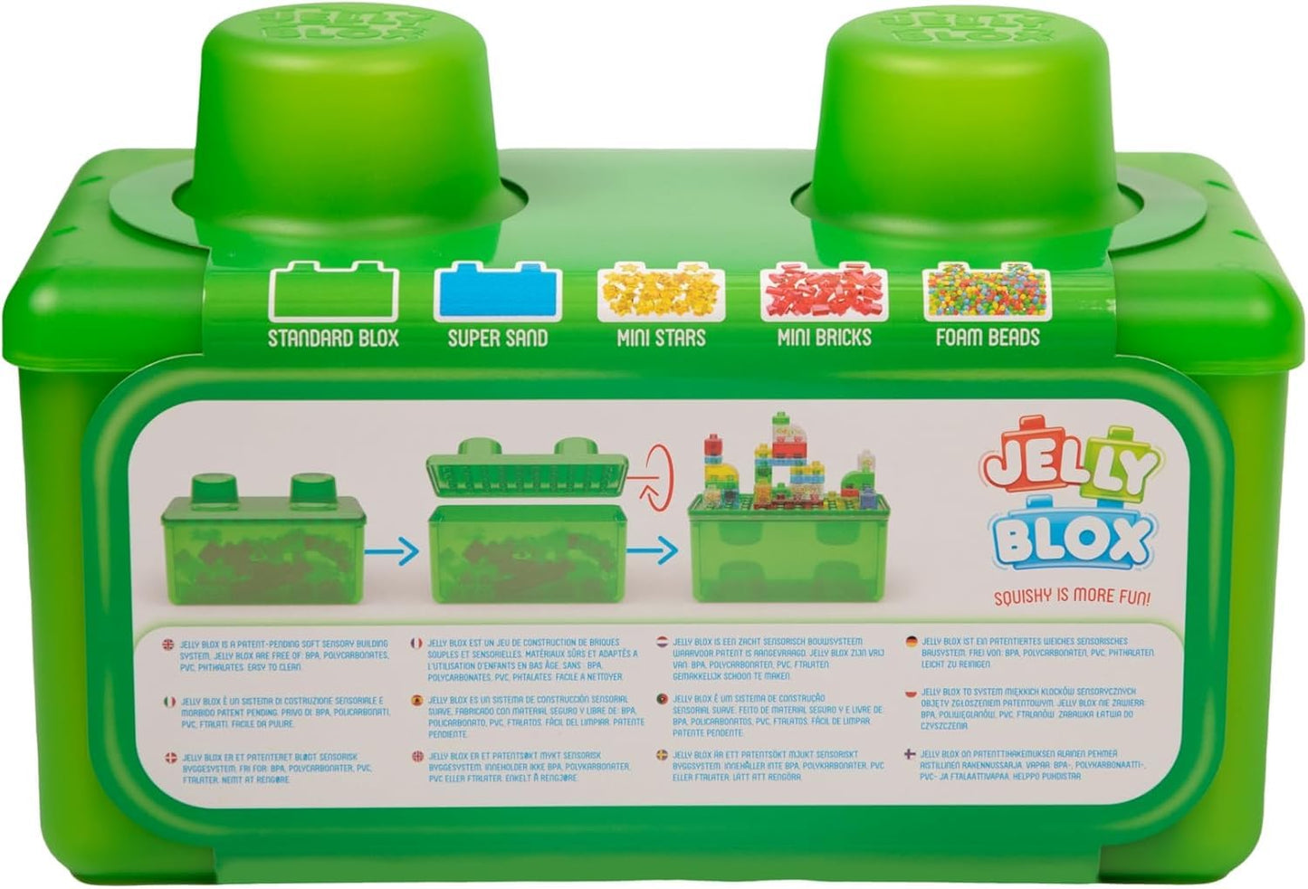 Jelly Blox Stash & Stack (2-in-1 storage case), building toy for ages 2 and up, includes 30 sensory blocks, construction toy for kids