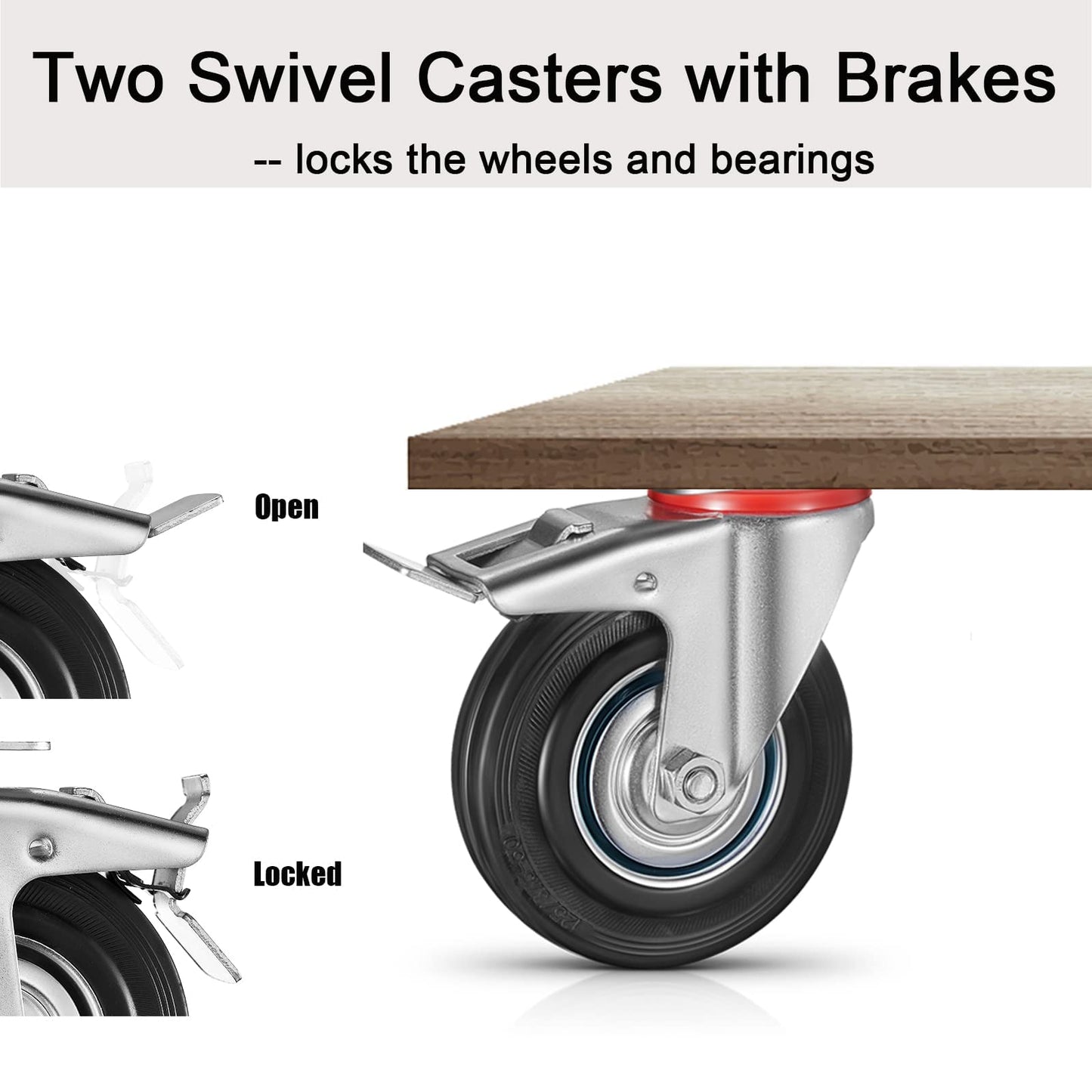 8 heavy-duty casters 160 mm swivel casters transport casters with brakes, load capacity up to 600 kg pallet casters, furniture casters 360° swivel silent (4 brake casters, 4 swivel casters)
