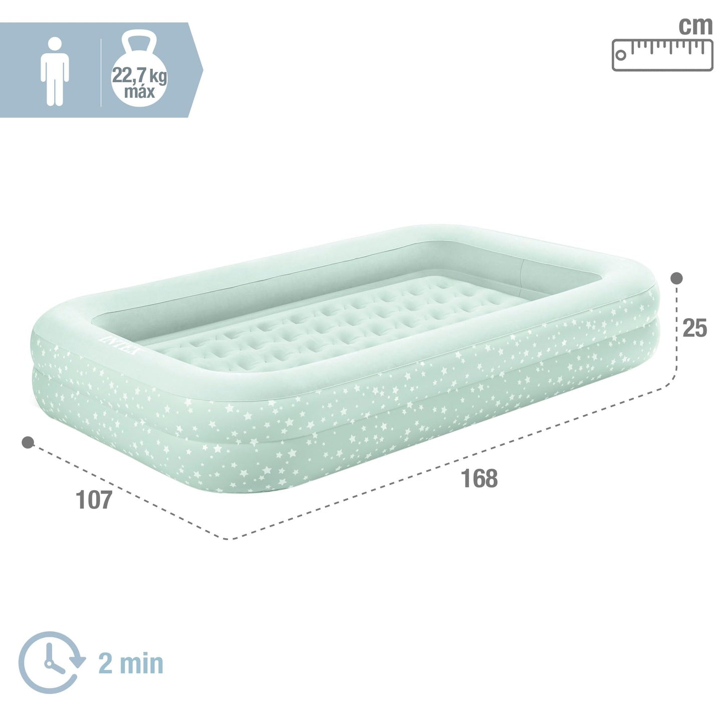 Intex air bed, mint green, 107 x 168 x 25 cm.