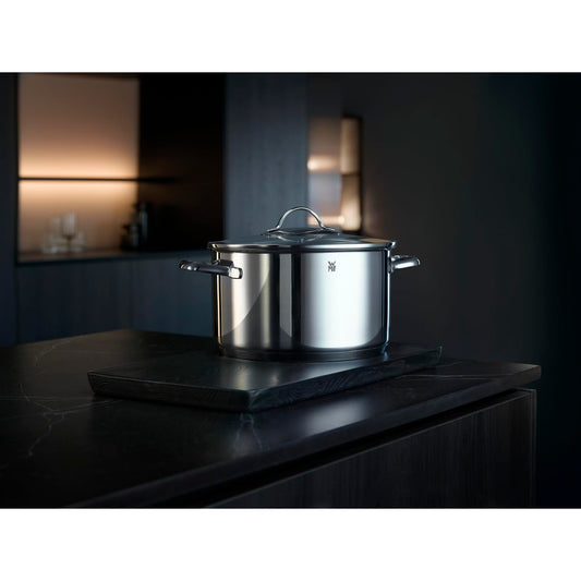 WMF Aparto pot large 24cm, with glass lid, pot for meat, suitable for induction, 5.7l, Cromargan stainless steel, high gloss polished, ovenproof, uncoated