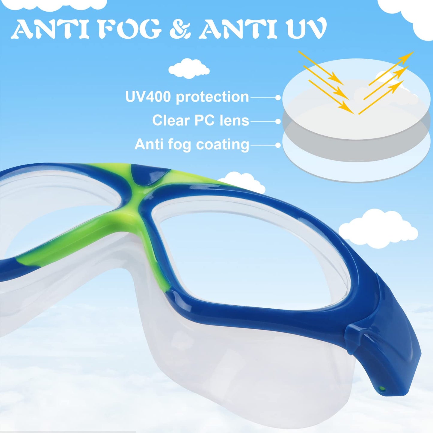 Winline swim goggles for adults and kids with anti-fog, leak-proof design for clear vision and UV protection. Professional swim goggles for men, women, boys, and girls.