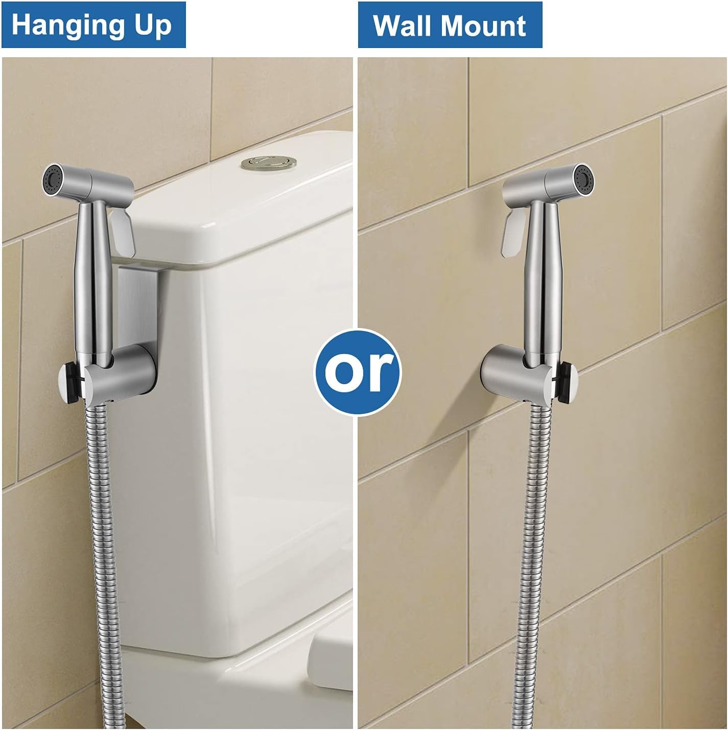 Bidet Handheld Sprayer Set, Premium Stainless Steel Brushed Bidet Handheld Sprayer, Bidet Sprayer for Shower Bathroom Hygiene Toilet Paper Diaper Cleaning, with G1/2" Valve and a G3/8" Adapter.