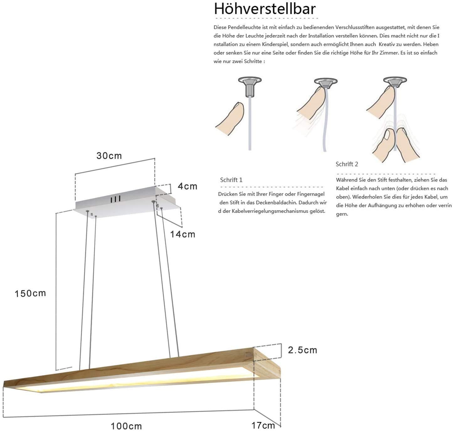 ZMH LED Pendant Light Wooden Hanging Lamp - Dining Table Lamp Dimmable Modern Design 100CM With Remote Control Hanging Height Adjustable Pendant Light for Living Room Bedroom Office
