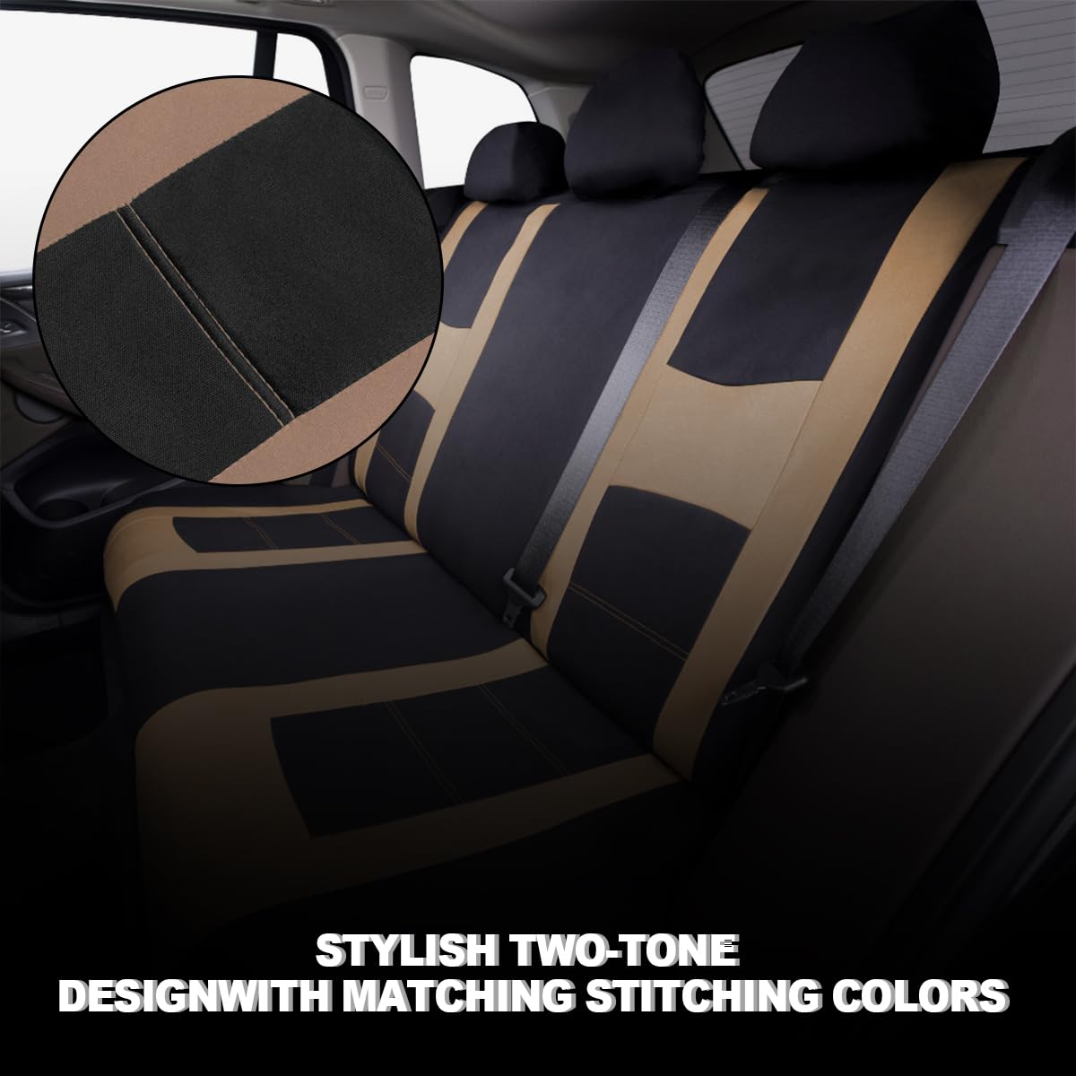 JNNJ 9 Piece Car Seat Covers Full Set, Classic Car Seat Covers Seat Protector Car Cover Car Seat Covers Sets Car Seat Covers Set For 5 Seater(Beige)