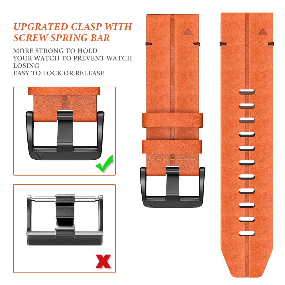 NotoCity Replacement Leather Band compatible with Garmin Fenix 7X/5X/5X Plus/6X Pro/6X Sapphire/3/3HR (26mm) Quickfit Strap for Sports & Business for Men and Women (Brown)
